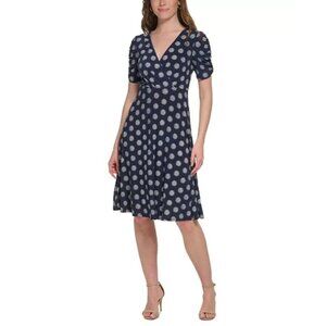 Tommy Hilfiger Navy Blue Medallion Print Empire Waist Flare A-Line Dress Size 8